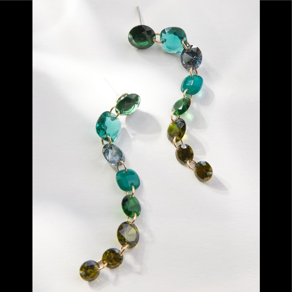 NWT Anthropologie Green/Blue Crystal Drop Earrings!